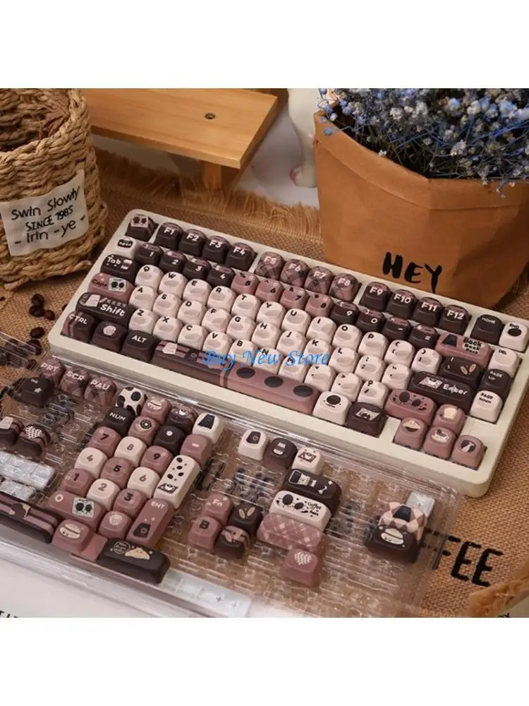 

20CE PBT Mechanical Keyboard Keycaps 131Keys Keycaps Coffee Beans Theme MOA Height Heat Sublimated Set