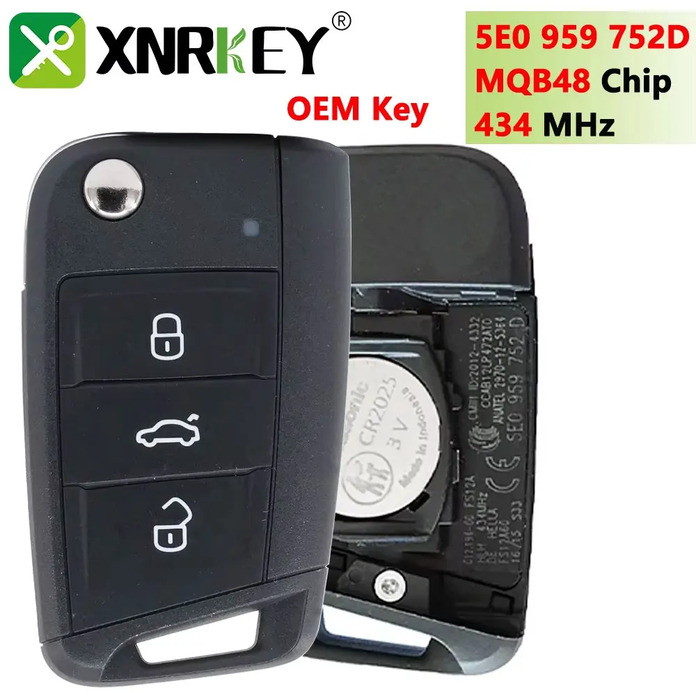 OEM oryginalny 5 e0 959 752 D 5 e095975 2D pilot z kluczykiem samochodowym dla Skoda Rapid Octavia MK3 2013 + 434MHz MQB 48 Chip bez kluczyka