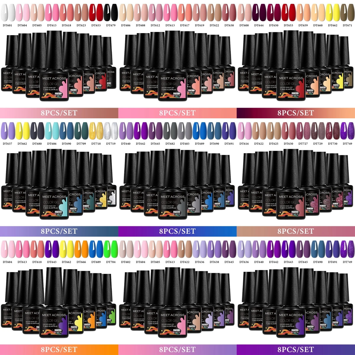 8 قطعة ألوان بريق جيل طلاء الأظافر مجموعة شبه دائم نقع قبالة الأشعة فوق البنفسجية مانيكير جيل للأظافر طويلة الأمد السائل مانيكير الورنيش #1