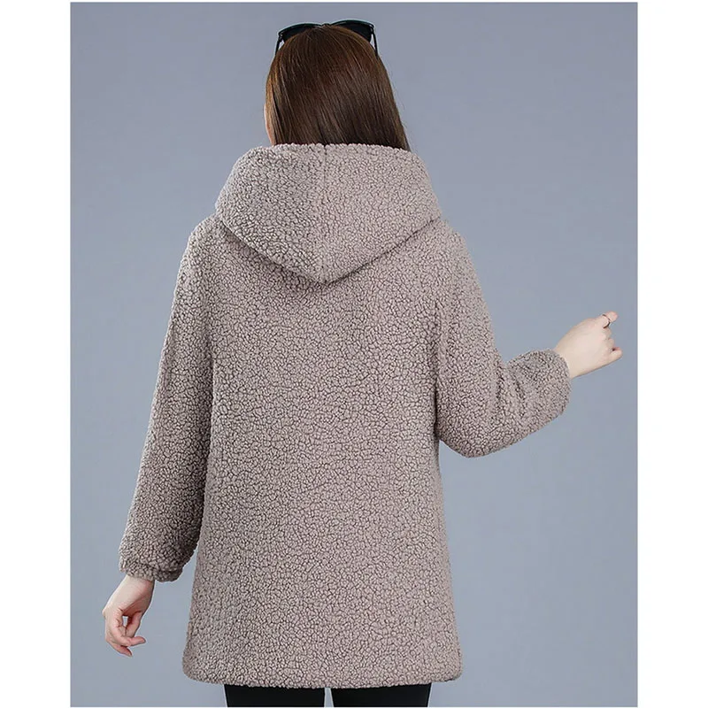 Lamb Wool Cotton Coat Jacket  Mid Length Winter Coat for Middle-aged and Elderly Women Thicken Warm Parka Coats Large Size