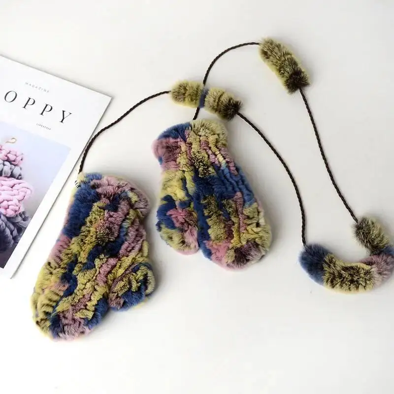 قفازات شتوية نسائية من فراء أرنب ريكس الحقيقي محبوكة دافئة وناعمة من الفرو الطبيعي إكسسوارات عصرية للسيدات #1