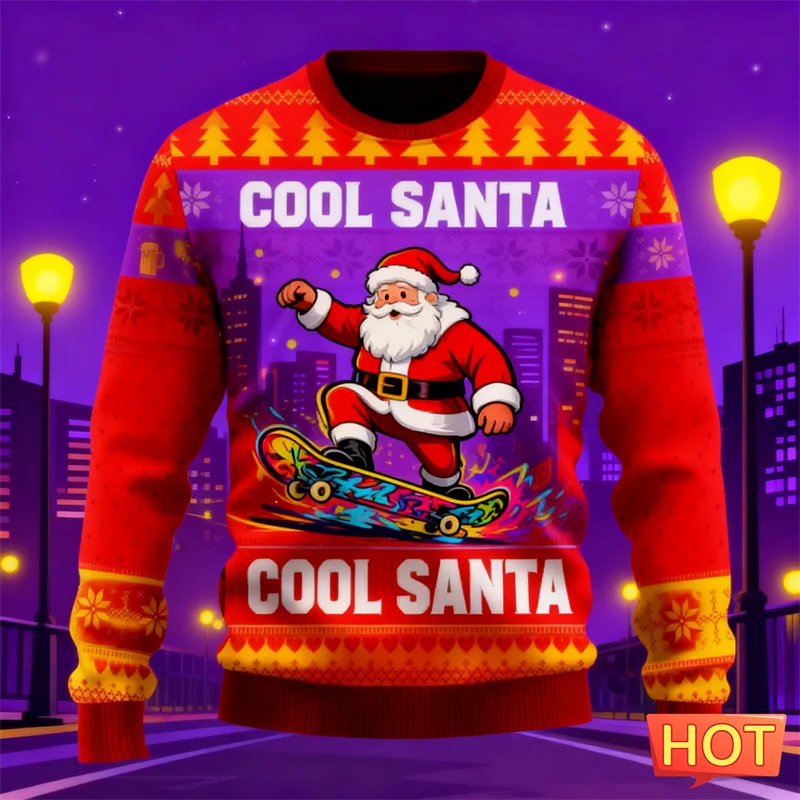 2026 جديد مضحك سانتا كلوز الجرافيك بلوزات موضة عطلة ارتداء ثلاثية الأبعاد مطبوعة القبيح عيد الميلاد سترة فضفاضة تنفس البلوفرات