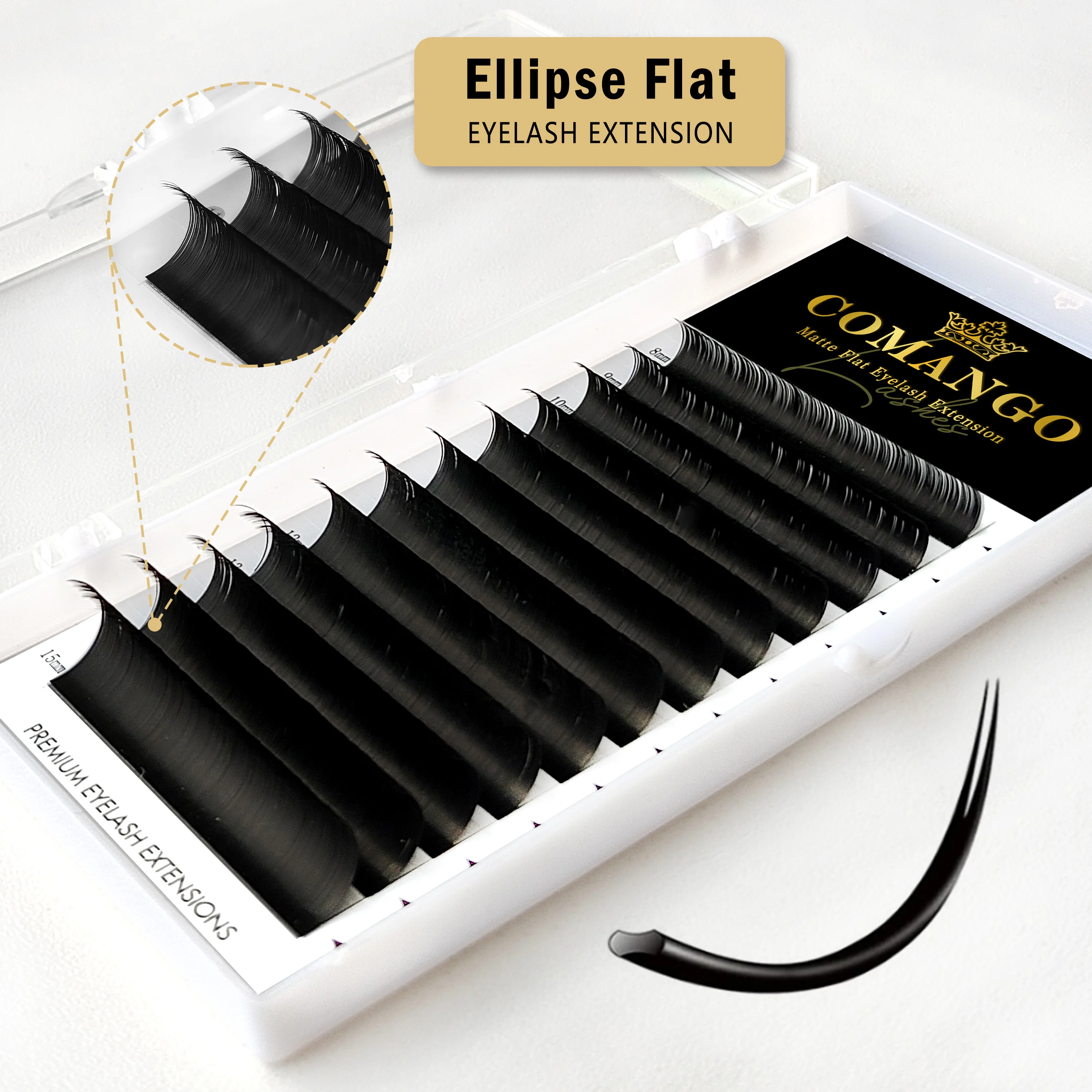 CoMango Matte High-Retention Ellipse Flat Base Eyelash Extension Split-tips Silk Mink Super Soft False Lashes Supplies Cilios