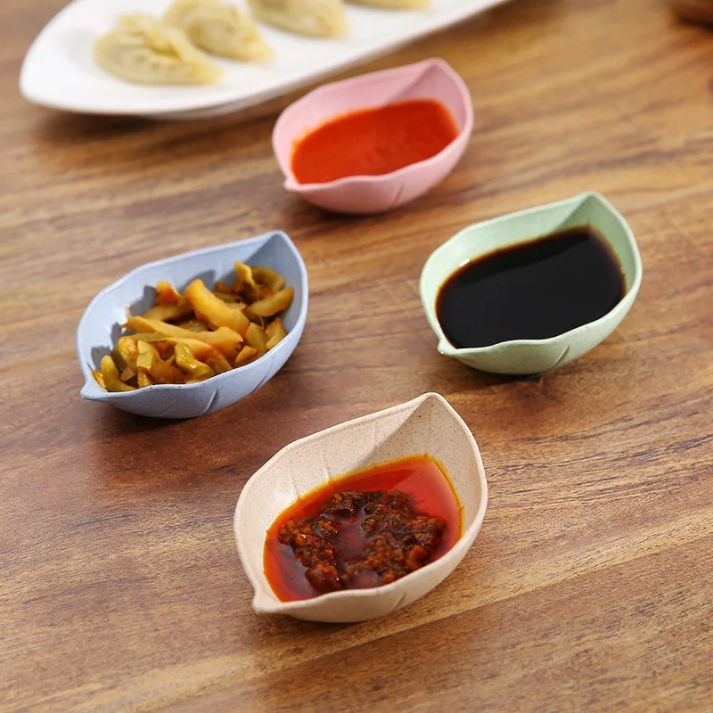 1pcs Home Creative Wheat Straw Leaves Seasoning Dish Kitchen Multi-use Small Dish Condiment Sauce Vinegar Tableware