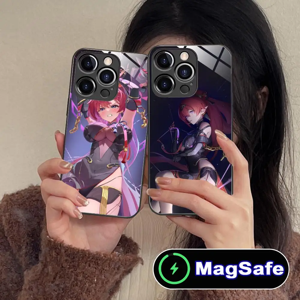 

Чехол для мобильного телефона Wuthering Waves Иньлин для iPhone 17, 16, 15, 14, 13, 12, 11 Air Pro Max Plus Mini MagSafe, стеклянный цветной чехол