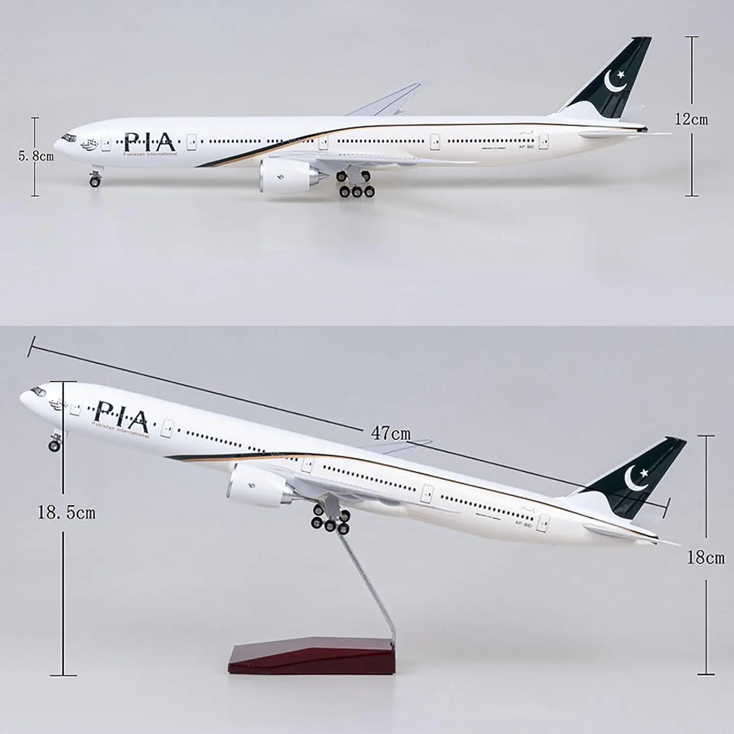 47 سنتيمتر طائرة نموذجية B777 دييكاست نموذج باكستان الخطوط الجوية الدولية الطائرات ديكور المنزل ث أضواء وعجلات تحصيل طائرة #5