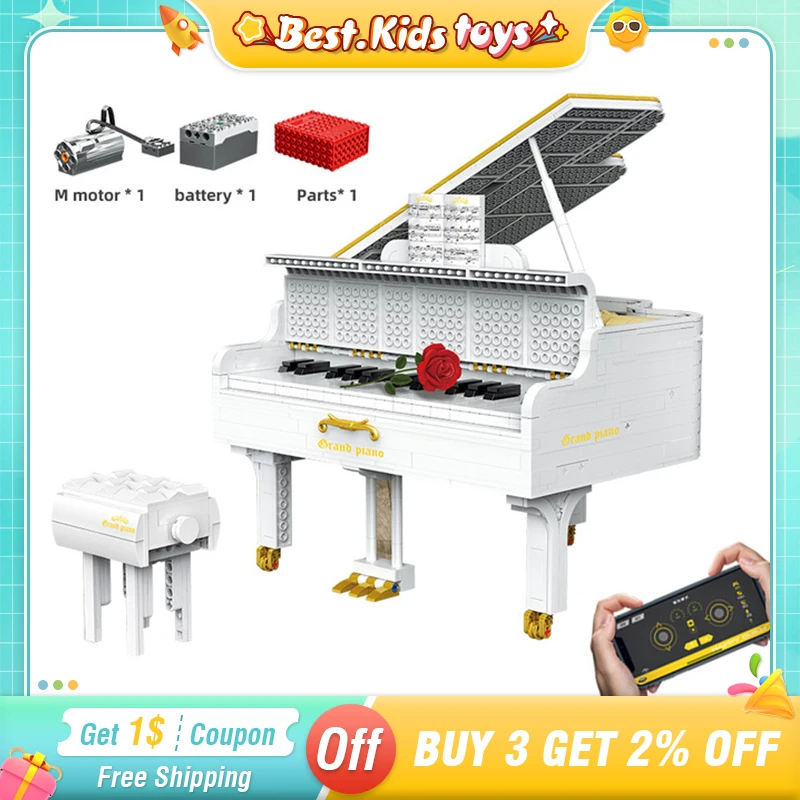 Grand Piano Building Blocks Kids Toys Playable Piano Set APP Control Toy For Girl Boy Chair Pianist Decor Brick Birthday Gift