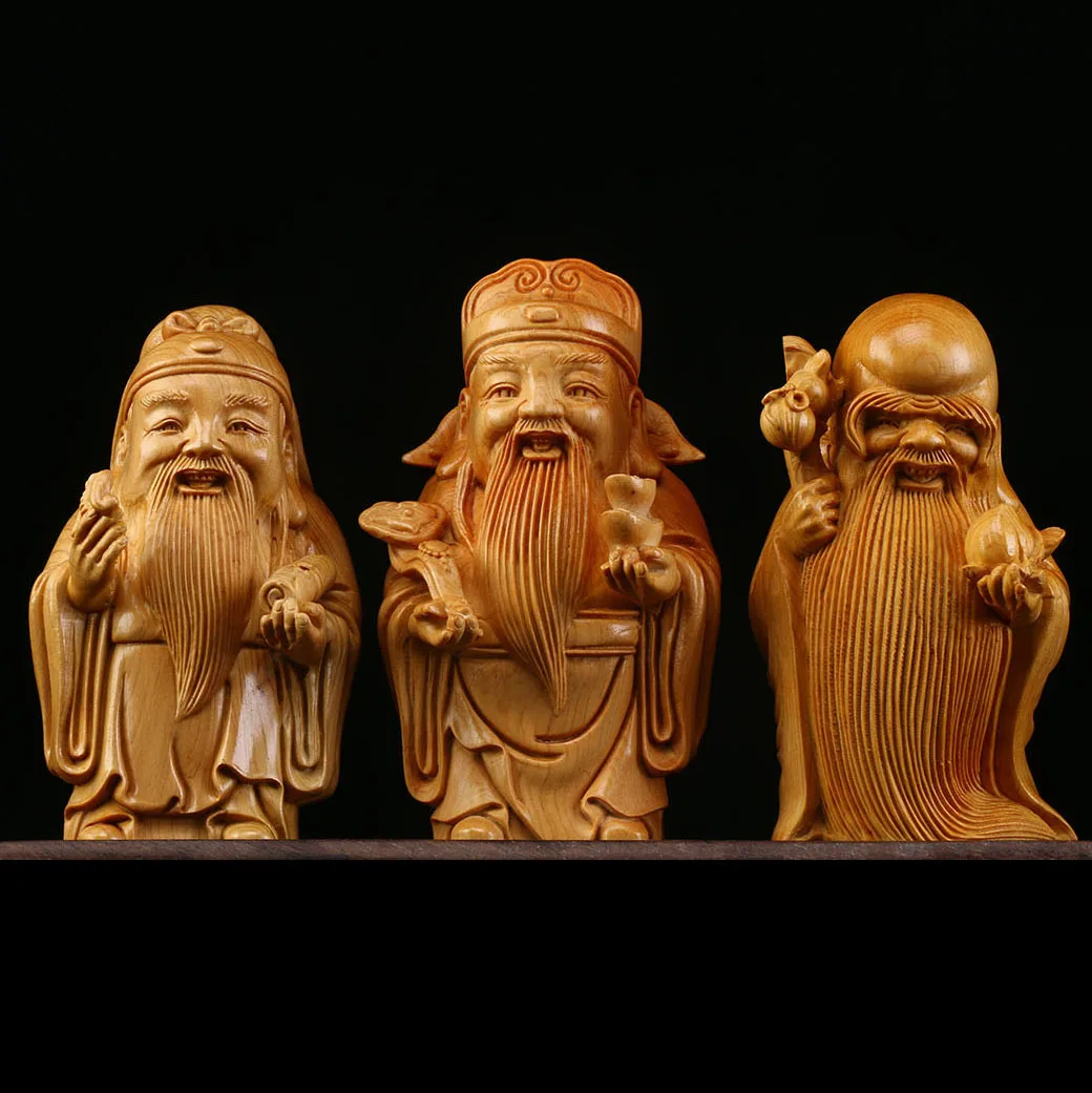 

Cliff Cypress Wood Carving Fortune Wealth God Wealth Decoration Living Room Office Figure Longevity And Buddha Statue