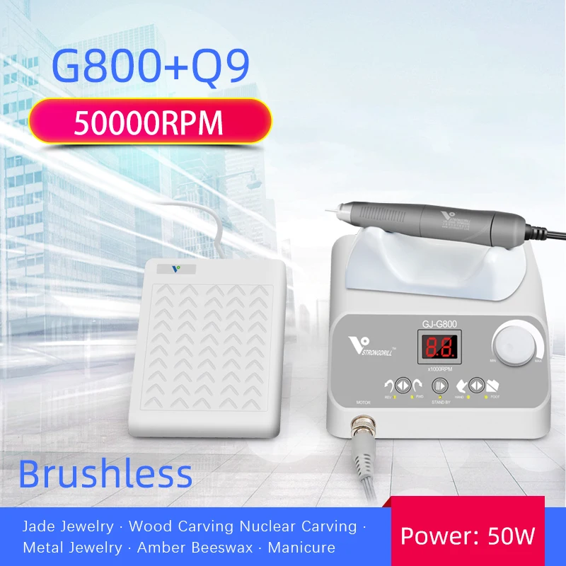 Pro Electric Nail Drill Nail Machine High Speed Handpiece 50000rpm Brushless Polishing Machine with Foot Control