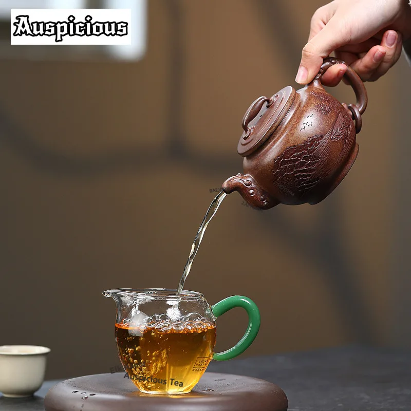 330ml  Yixing Purple Clay Teapots Handmade Dragon Spring Pot Raw Ore Section Mud Kettle With Strainer Chinese Zisha Tea Set
