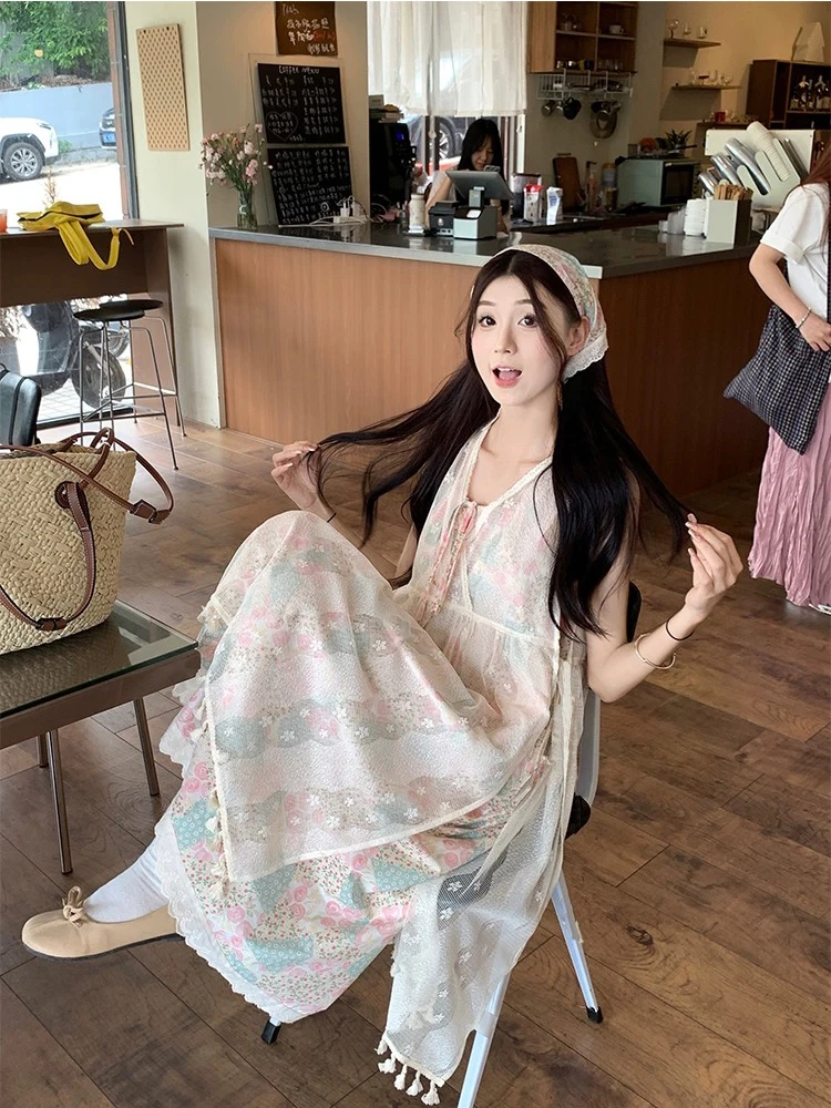 Vaion Sle Floral Print ter Dr Lace Overlay Skirt Headscarf Tee Piece Set Women's Clothing Commute Sle High Wai...