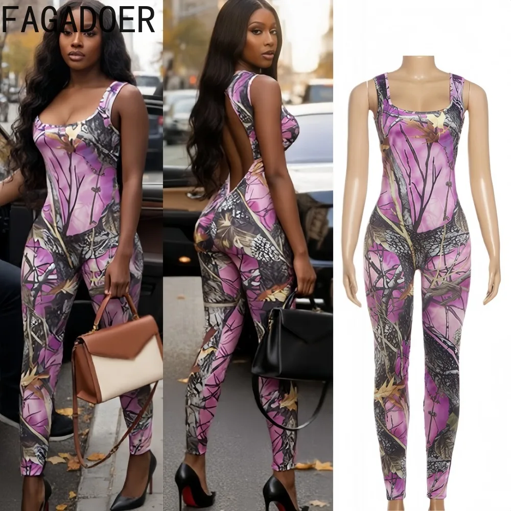 FAGADOER مثير نمط الطباعة Bodycon حللا للمرأة أكمام عارية الذراعين الجوف التدريجي ثوب فضفاض الإناث كلوبوير وزرة جديد #1