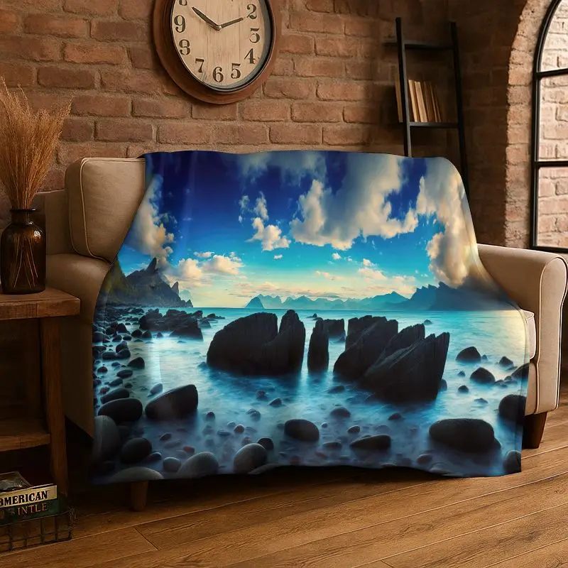 Mystery Sea Water Coastline Beach Reef Flannel Blanket Soft Throw Blanket for Bedroom Living Room Bed Travel Camping Picnic Nap