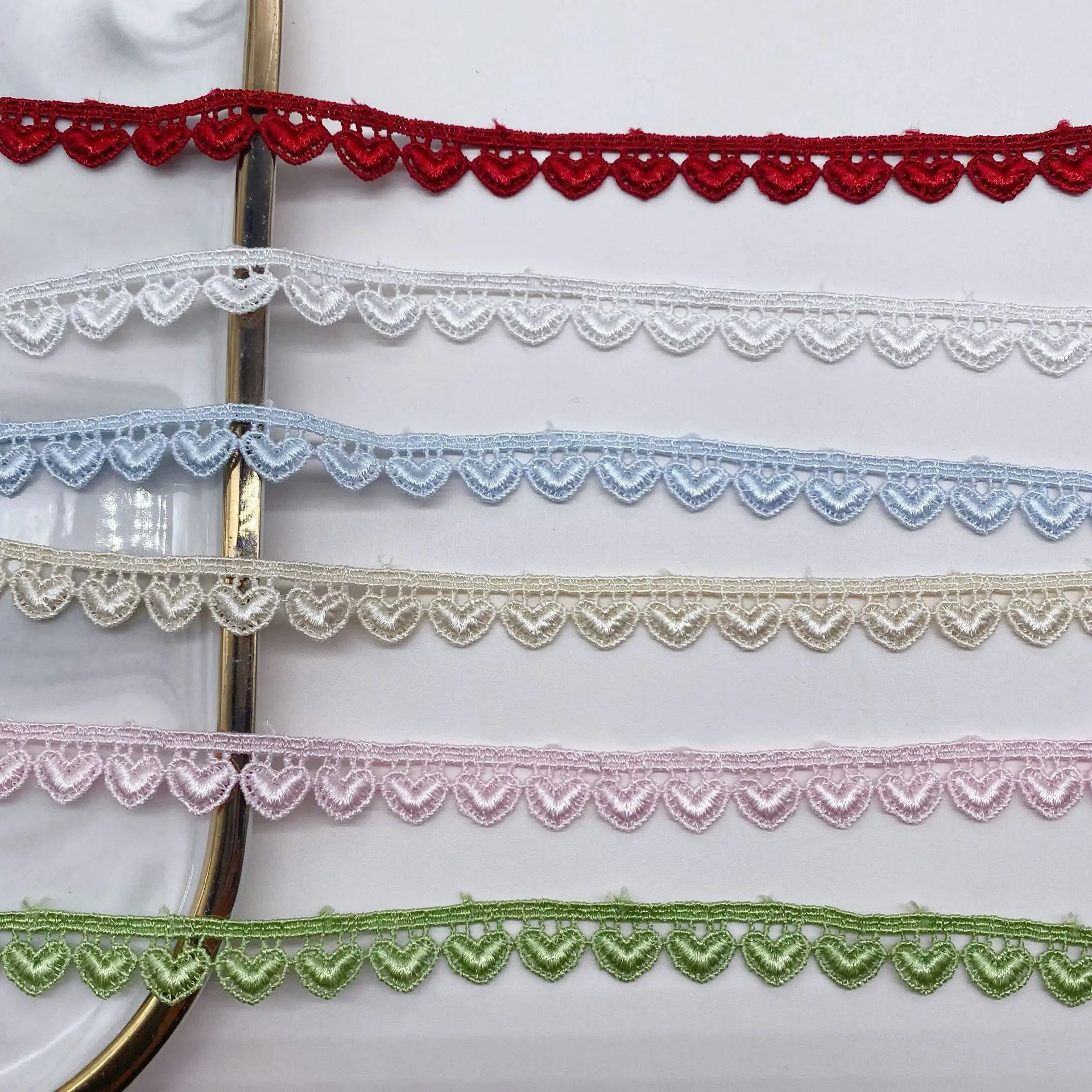 15Yards 12mm Embroidery Unilateral Love Lace Fabric Trim Ribbons DIY Hometexile Sewing Handmade Garment Craft Materials