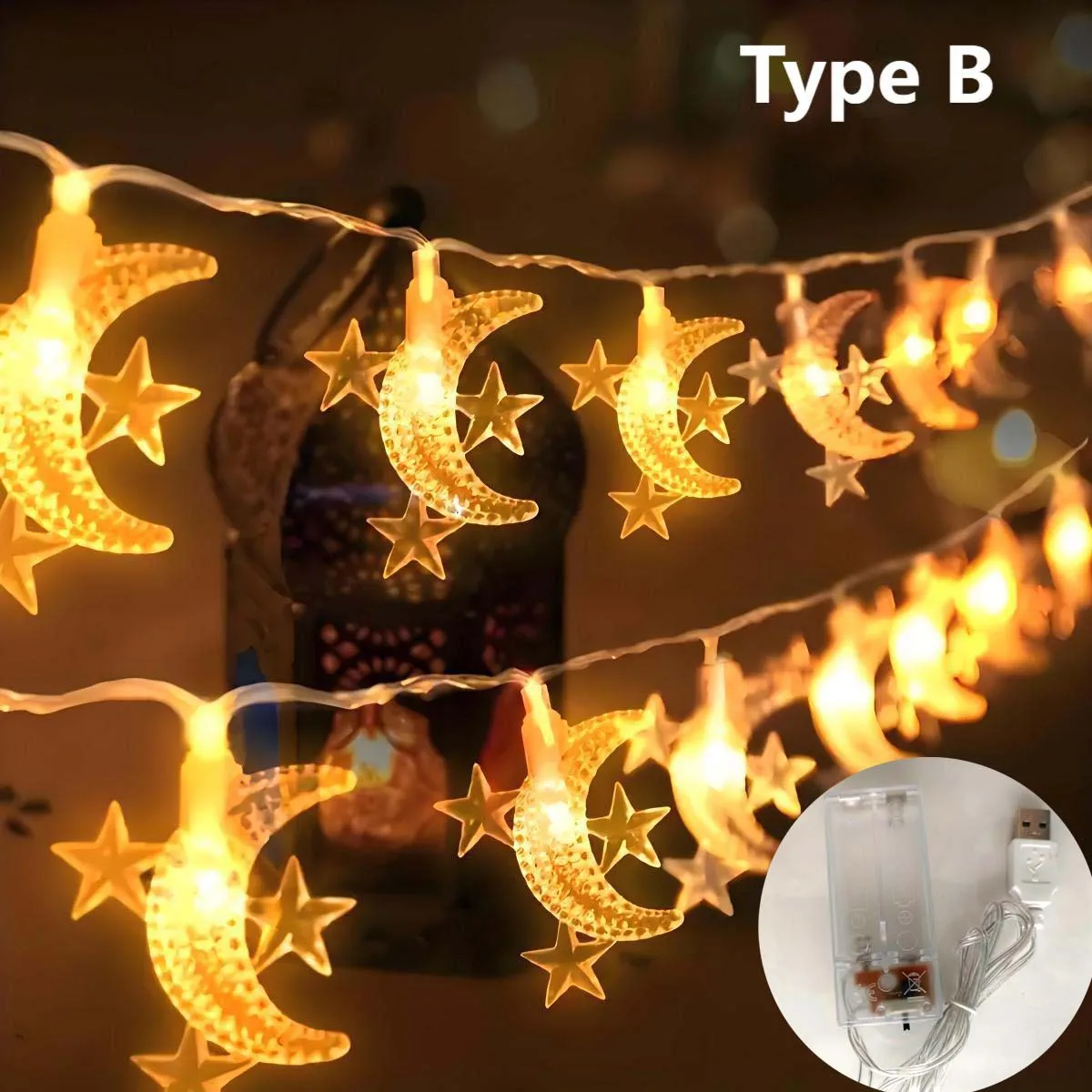 สายไฟ LED, ไฟตกแต่งดวงจันทร์และแสงดาวต่างๆ (แหล่งจ่ายไฟกล่องแบตเตอรี่ USB Plus) เหมาะสําหรับตกแต่งวันหยุด, ของตกแต่งบรรยากาศวันเกิดและงานแต่งงาน, คริสต์มาส, ตกแต่ง Zhaiyue