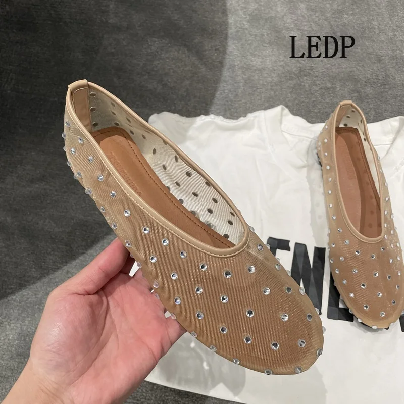 LEDP 2024 Women Mary Jane Ballet Flat Dancing Summer New Trend Fashionable Round Head Water Diamond Single Shoes Comfort