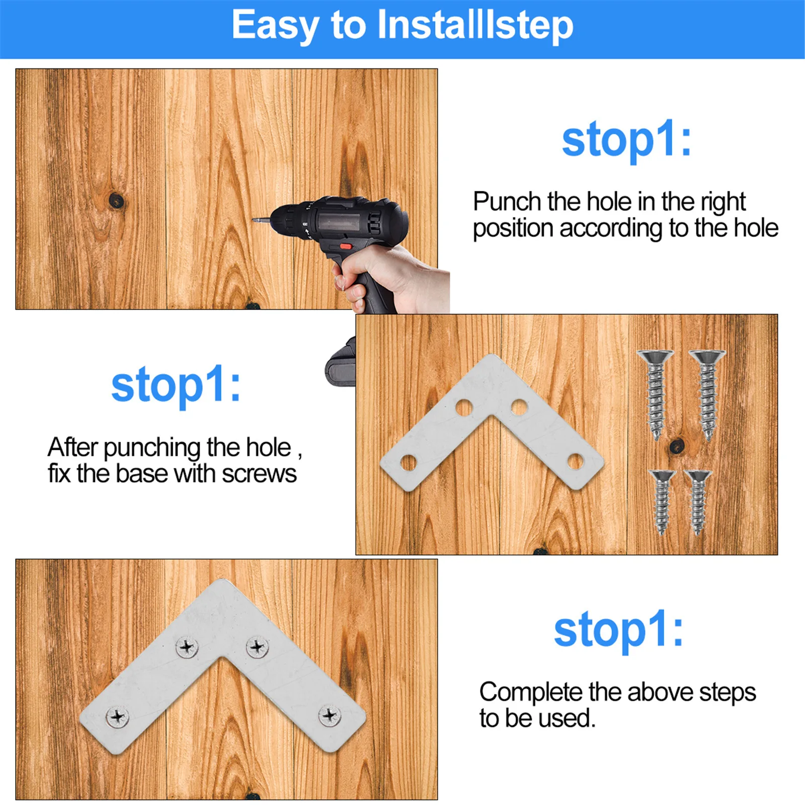 

10Pcs Steel Corner Angle Brackets L-Shape 50x50mm Stainless Steel Fixed Plates Strong Corner Brace Repair Connector