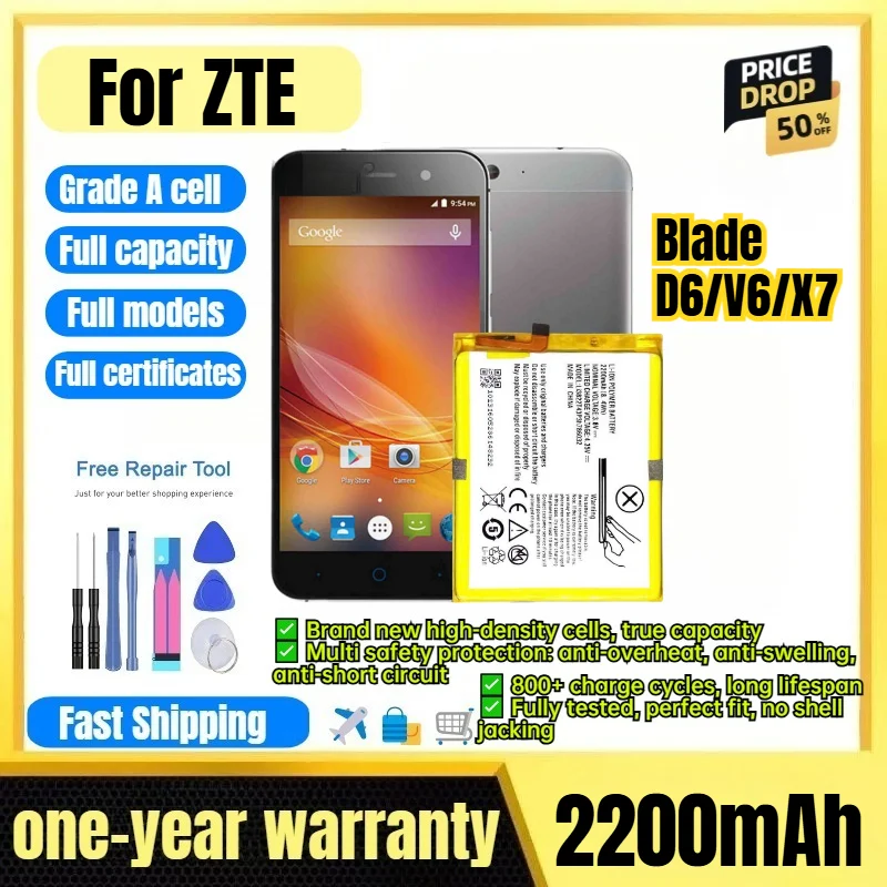 Li3822T43P3h786032 for ZTE Blade D6/V6/X7 Phone Battery 0Cycle High Capacity Battery Replacement Bateria Grade A Cell with Tools