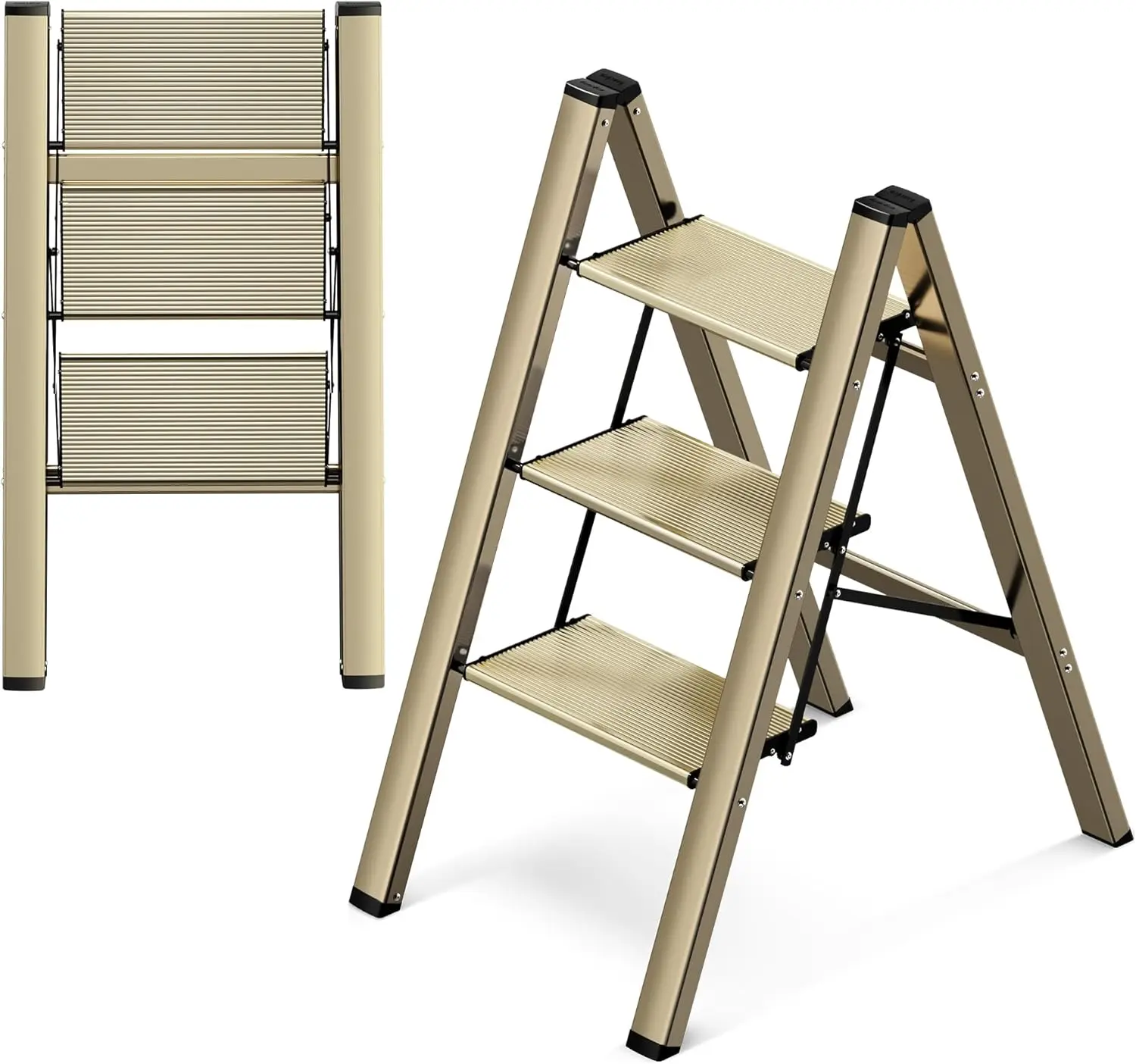 

Aluminum Folding Step Stool with Anti-Slip Pedal, Lightweight Portable Stepladder for Home and Kitchen Use, 330 lbs Capacity