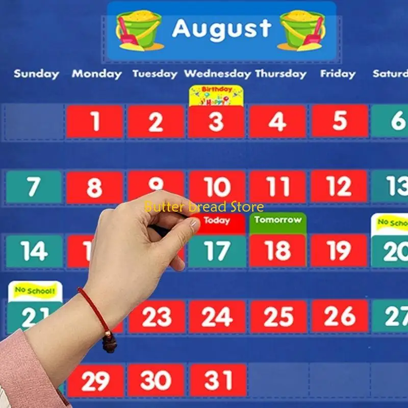W89C 캘린더 포켓 차트 수학 포켓 차트 3 세 이상, 교실 포켓 차트 교육 보조 데이트 수학 계산