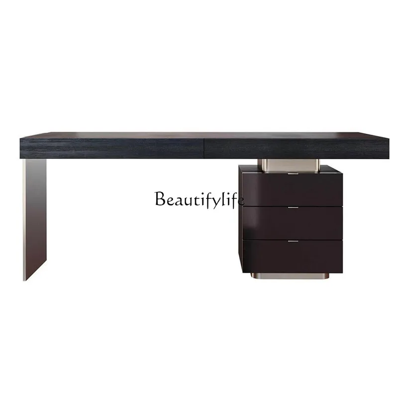 

44Italian-Style Light Luxury Office Desk and Chair Combination Stainless Steel Writing Desk New Chinese Style