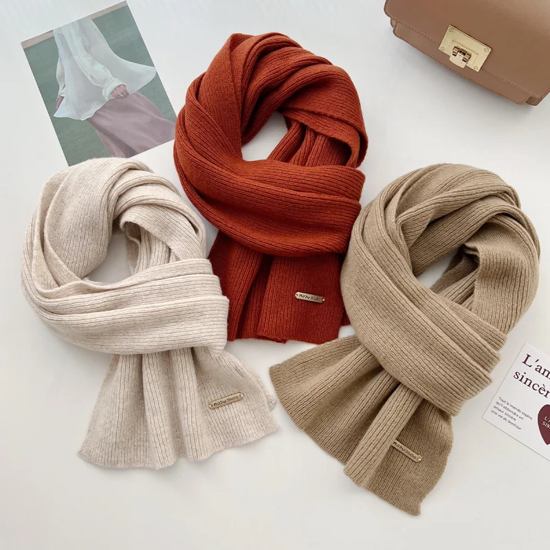 

%Wool Solid Color Elegant Scarf Women2025Winter High-End Couple Student Thickened Warm Knitted Neck Warmer