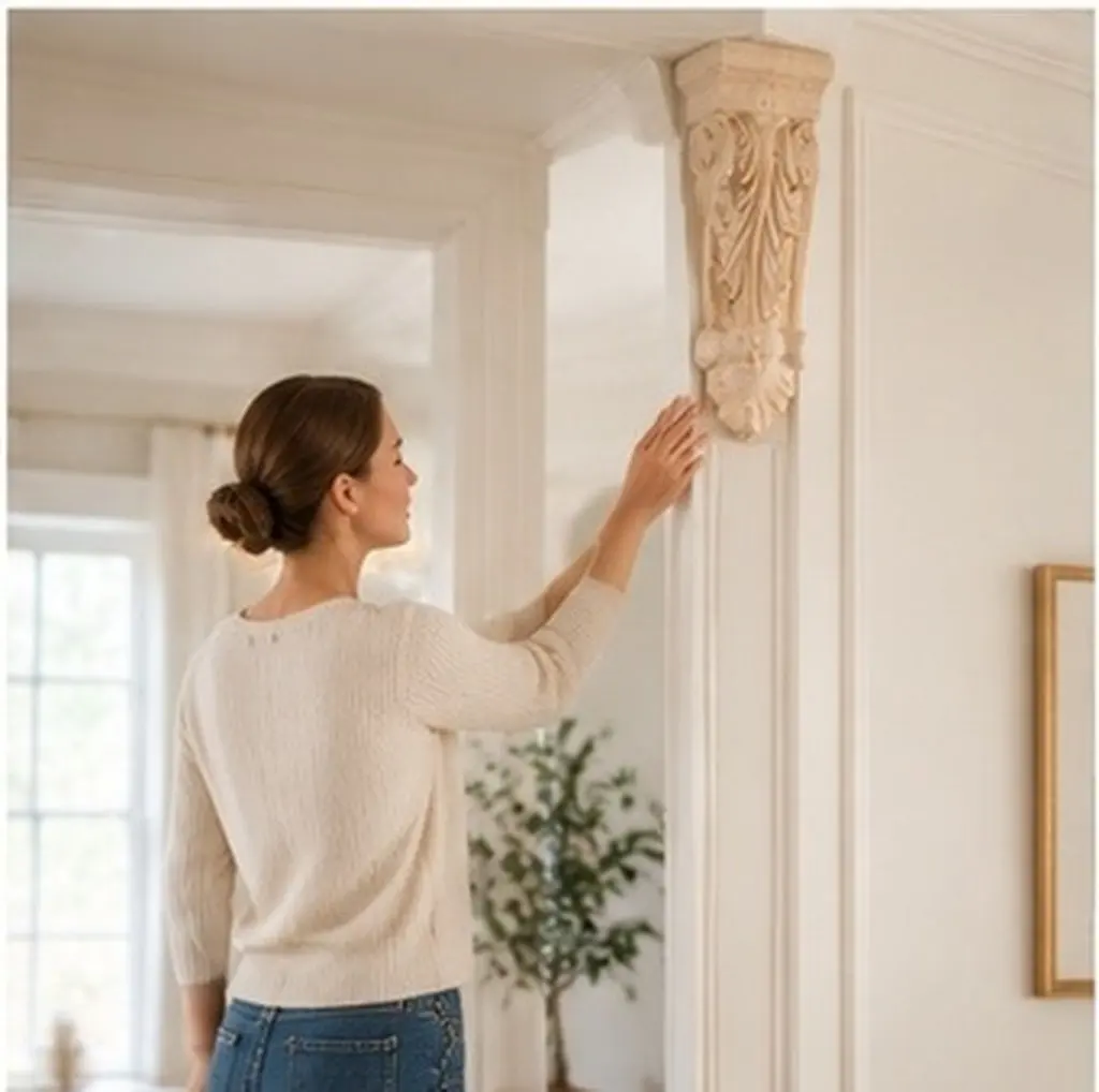 2Pcs Wood Corbels Carved European Style Solid Wood Decorative Corner Trims for Furniture Molding Decorative Wooden