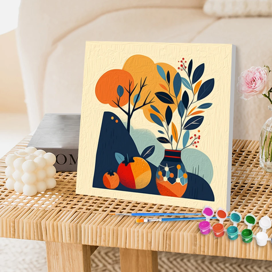 

RUOPOTY Oil Painting By Numbers Pottery Abstract Decorative Picture Drawing Art 20x20cm ready Frame For Beginner Simple Canvas