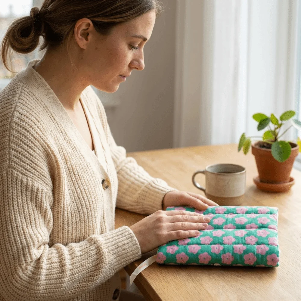 Cute Quilted Fabric Book Cover Floral Pattern Soft Journal Cover Lightweight Washable Diary Book Cover Reading Study
