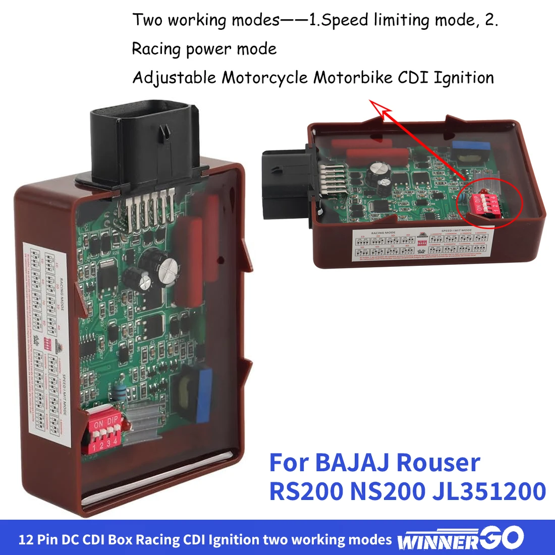 

Motorcycle Adjustable Igniter System Unit For BAJAJ Rouser 200 RS200 JL351200 NS 200 Pulsar NS200 Cdi Racing 12 Pin DC CDI Box