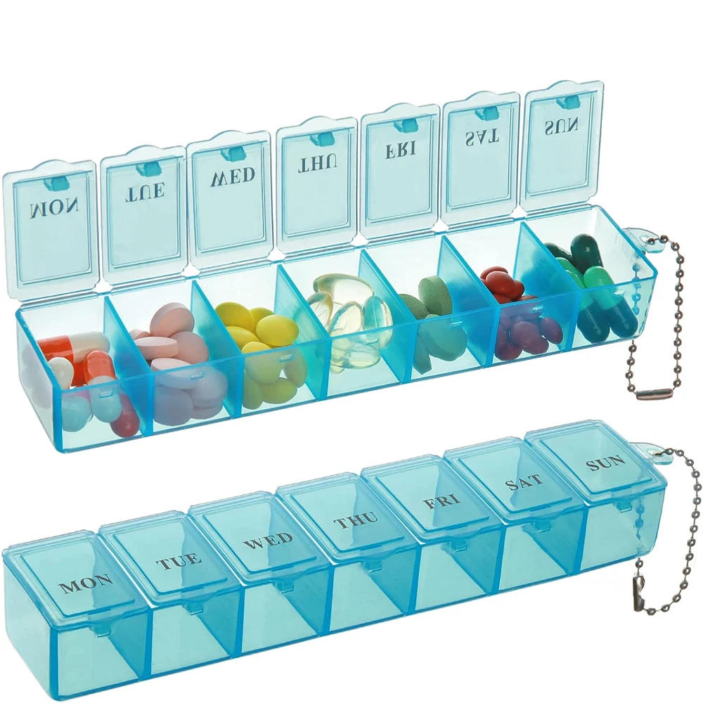 1 kleiner wöchentlicher Pillen-Organizer für 7 Tage, Tages-Pillenetui im Taschenformat, Tagesplaner, Pillenbox für Pillen/Vitamin/Fischöl/Ergänzungsmittel – Detail 12