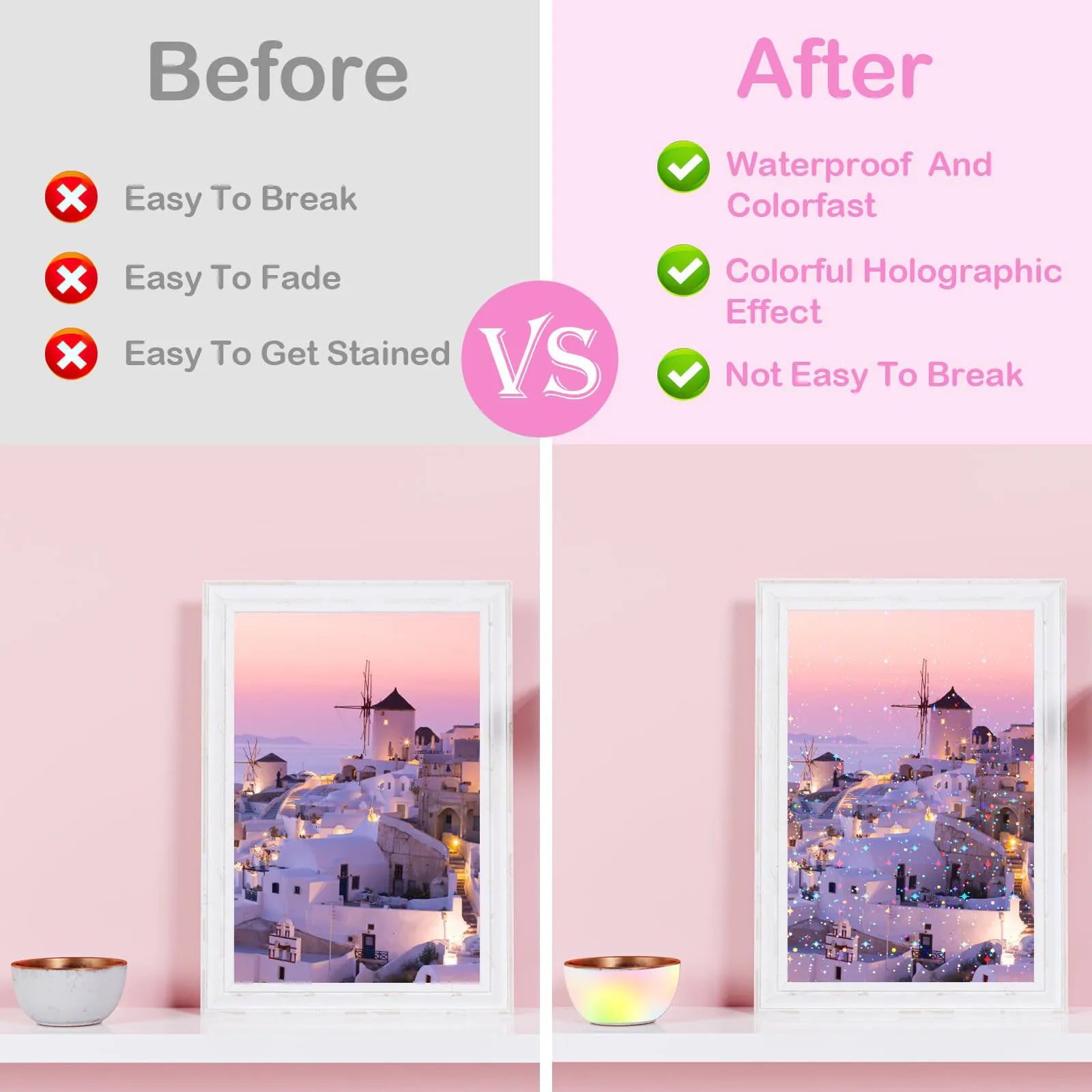 40 Sheets 4 Styles Mixed Holographic Sticker Paper Clear Vinyl Self Adhesive Waterproof Rainbow Transparent Overlay Film A4 Size