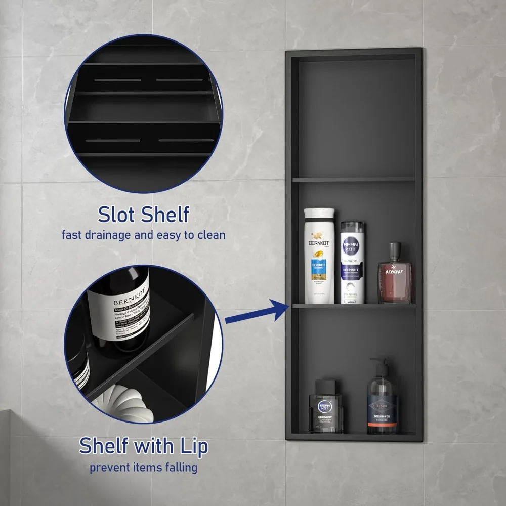 Stainless Steel Shower Niche 36" X 12" Matte Black No Tile Needed