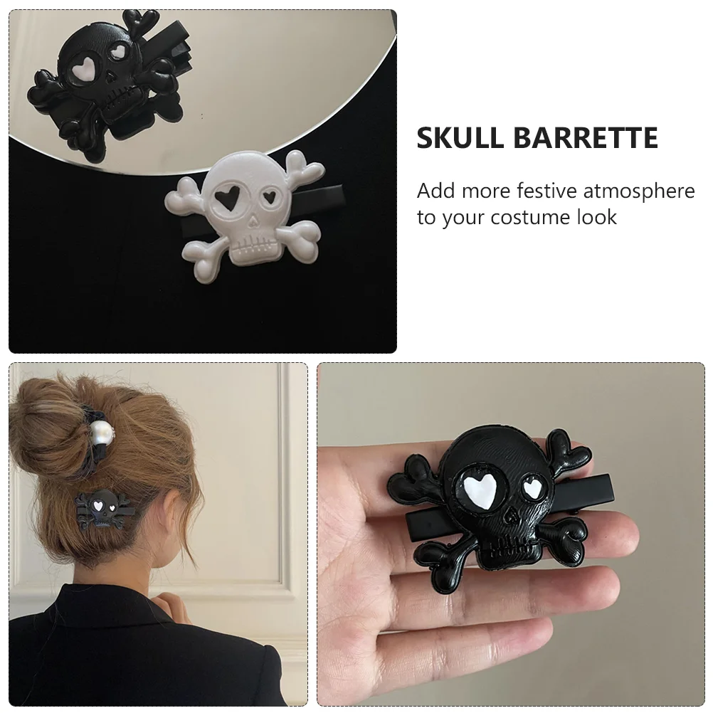 2 Pcs Skull Hairpin Punk Style Halloween Party Accessories Costume Barrette For Kids Pearlescent Hair Clip Claw