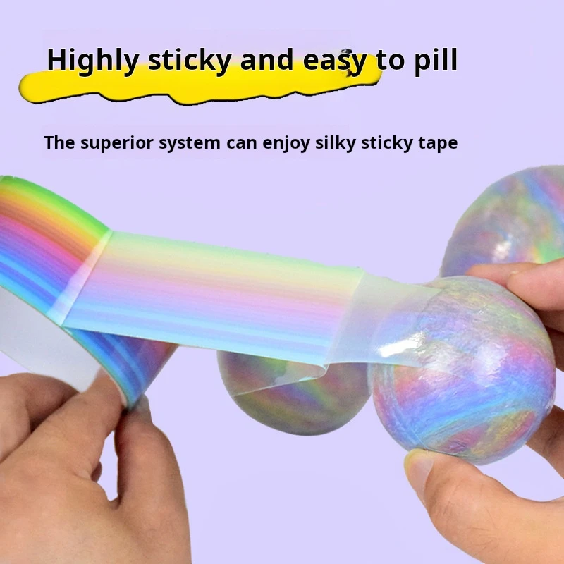 1 pçs bolas de arco-íris bolas pegajosas rolamento cola redução de estresse fita adesiva brinquedos relaxantes artesanal diy fazendo