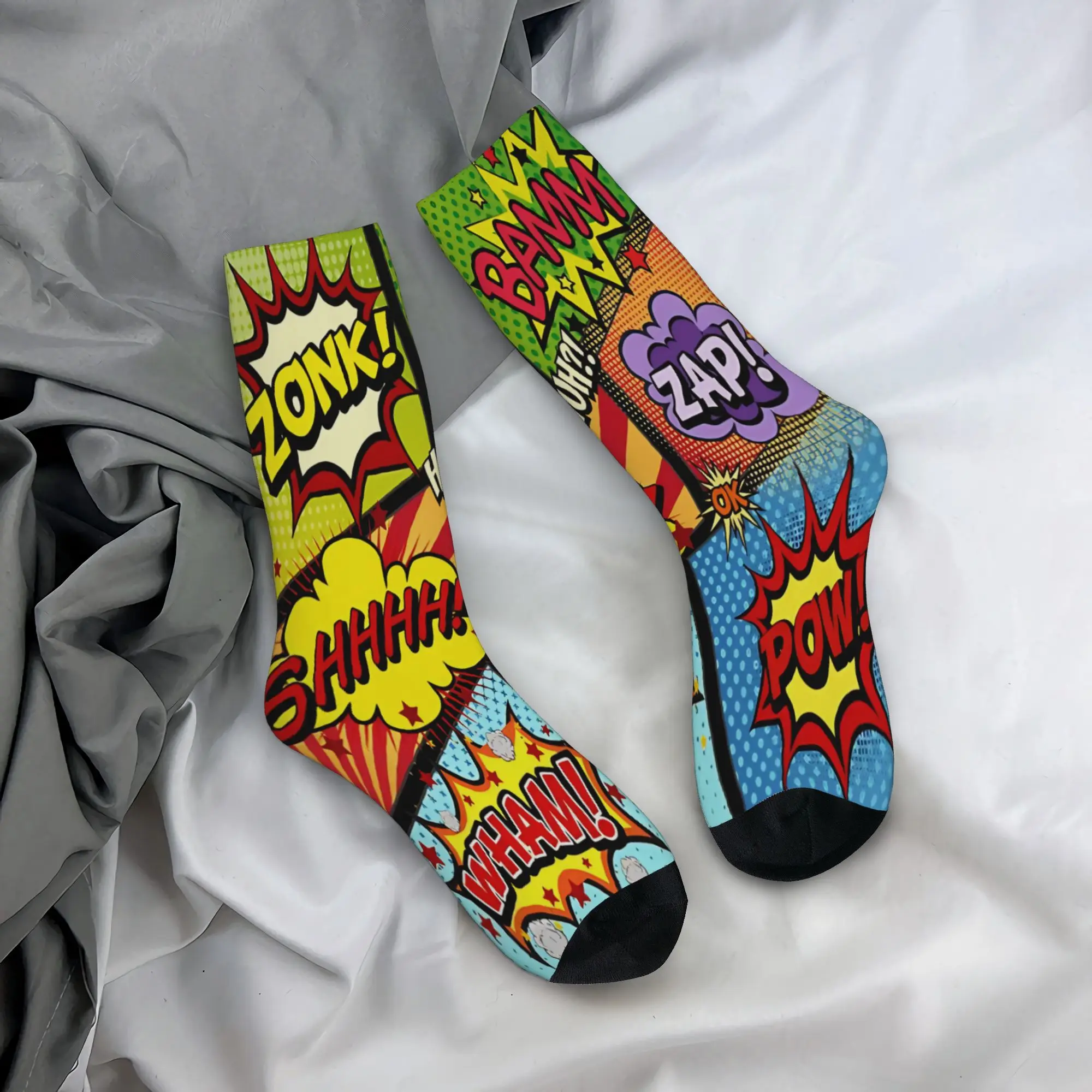 Colorful Comic Book Panels  Merch Men Women Socks Sweat Absorbing  Sport Middle Tube Stockings Soft Present