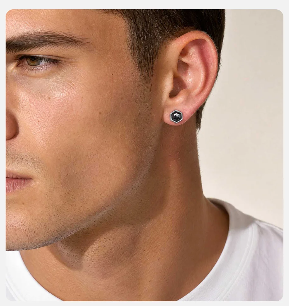 Vnox Sechseckiger Schwarz-Weißer Zirkon Magnetischer Ohrclip aus Edelstahl, Nicht-Durchstechende Ohrringe für Männer, Geometrischer Ohrschmuck ohne Loch, Geschenk – Detail 2