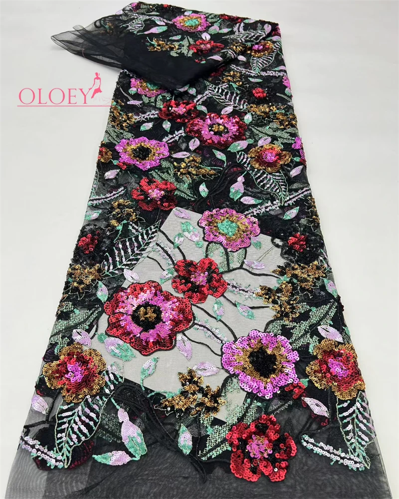 

OLOEY Fashion French Embroidery Sequins Lace Fabric High Quality African Nigerian Wedding Dress Material