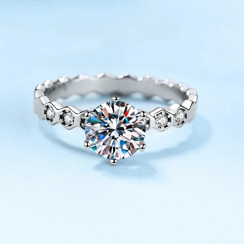 

Platinum PT950 Rhomb 1CT Honeycomb Rings VVS1 D Color Moissanite Wedding Band for Women Diamond Luxury BlingBling Best Gift