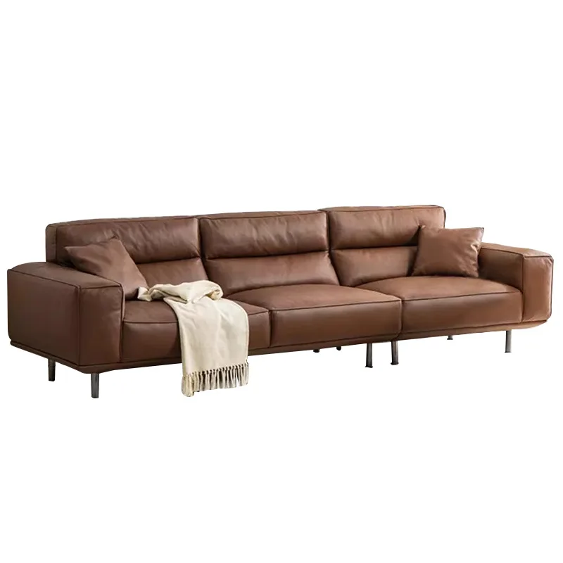 tofu block first layer cowhide sofa, retro light luxury living room apartment
