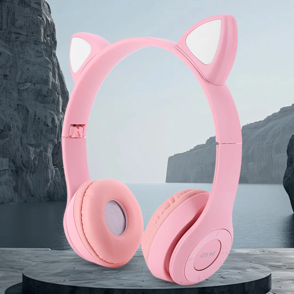 

Gradient Headphone Cartoon Flash Light Kids Children Headphone Voice Control Bluetooth-Compatible Pink Little Girl Earphone Gift