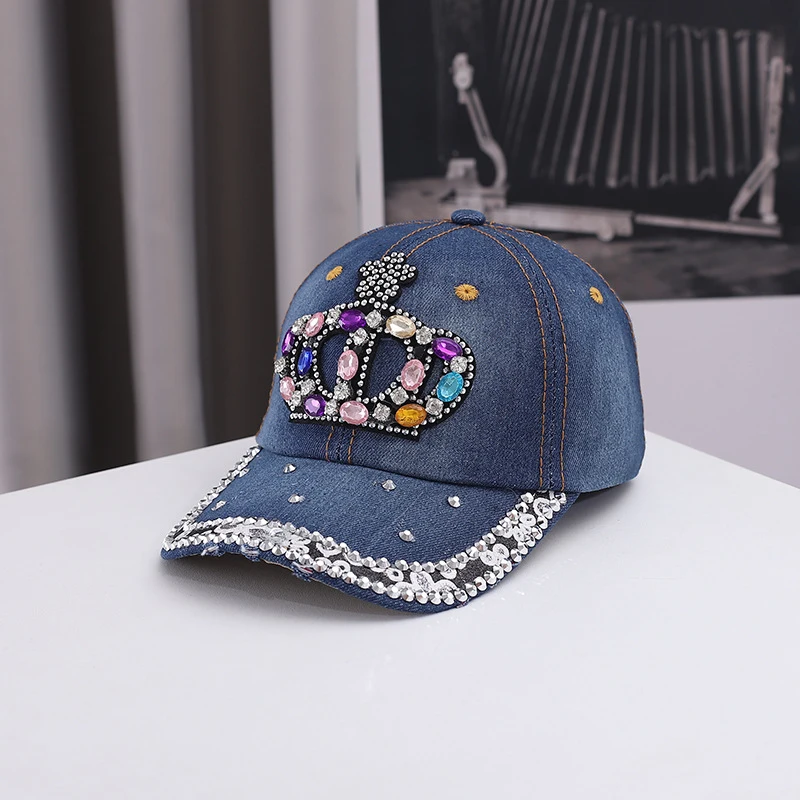 Cross-border colored diamond women's baseball cap Creative rivet denim baseball cap, outdoor casual hat for middle-aged people