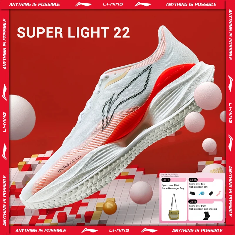 Li-Ning Men's SUPER LIGHT 22 Light Running Shoes TEMPO BOUNSE Cushion BOOM FIBER LiNing Wearable Anti-Slip Sneakers ARBV001