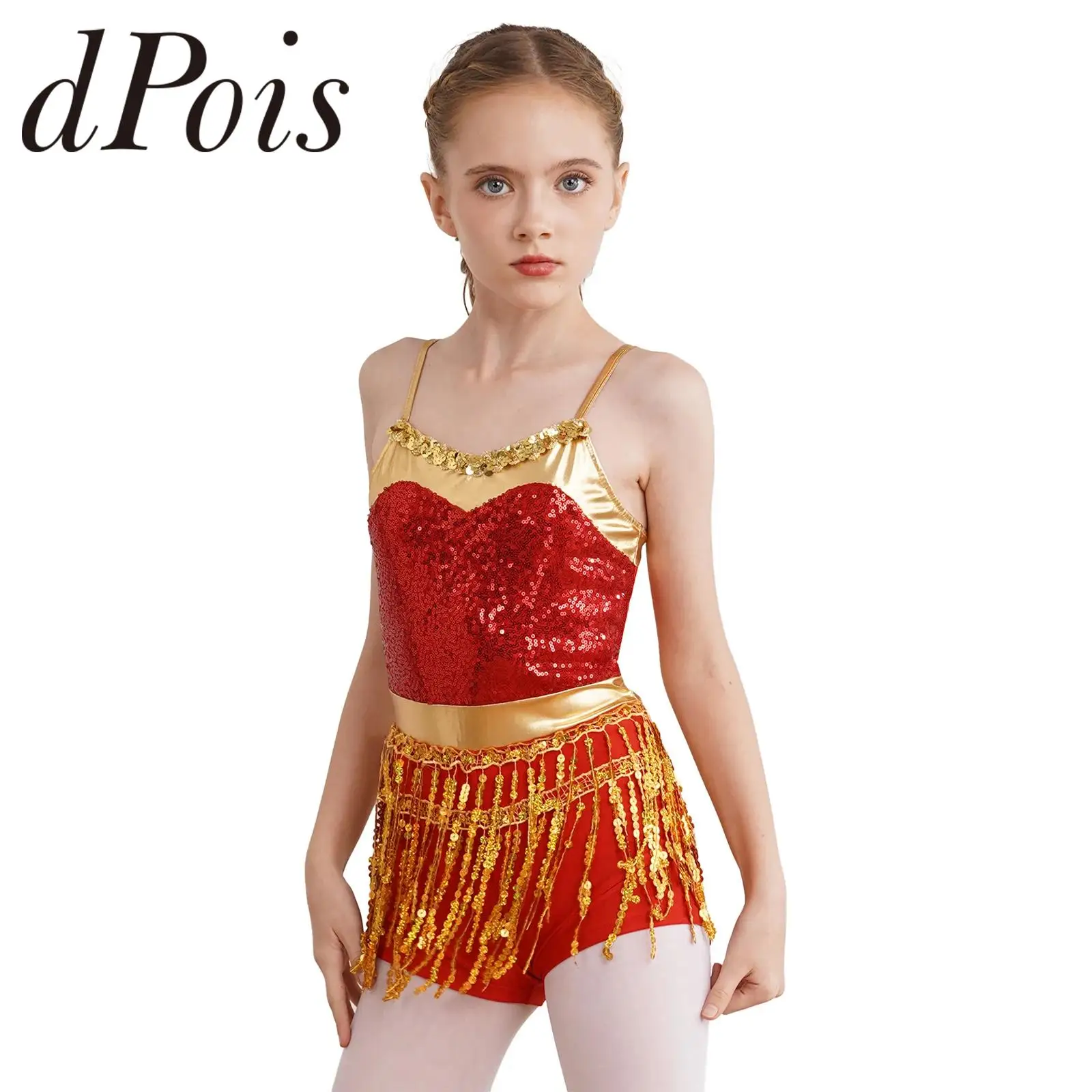 

Kids Girl Sequin Leotard Fashion Stage Dancewear Teen Fringes Bodysuit Ballroom Jazz Dancing Hip Hop Costume Gymnastics Jumpsuit