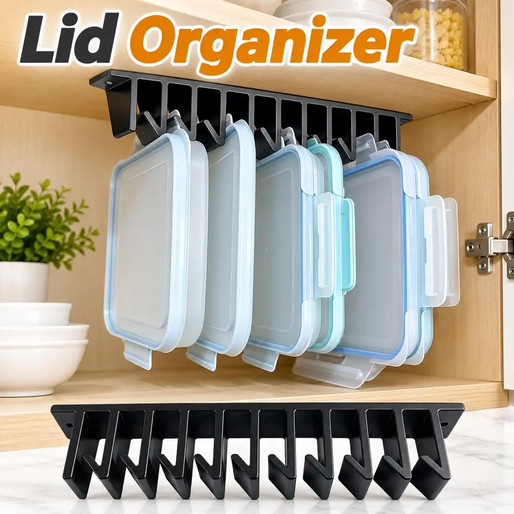 Kitchen Lid Organizer Storage Rack 5/10-Slot Hanging Organizer in Cabinet Space‑Saving Storage Rack Screw Mount White Black
