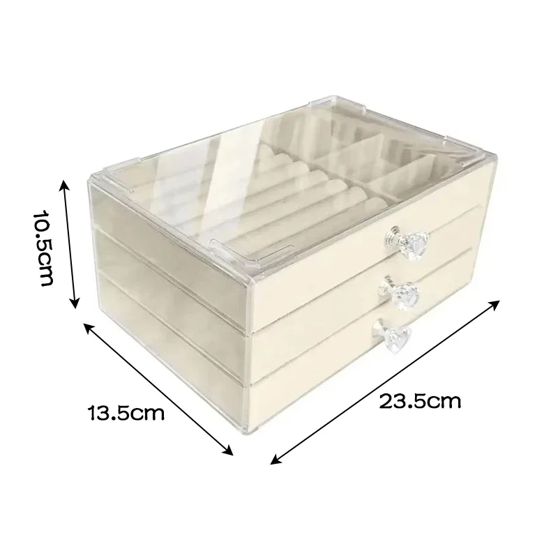 

3-Tier Clear Acrylic Jewelry Organizer Box Velvet-Lined Drawer Storage for Earrings Rings Necklaces Stackable Display Case