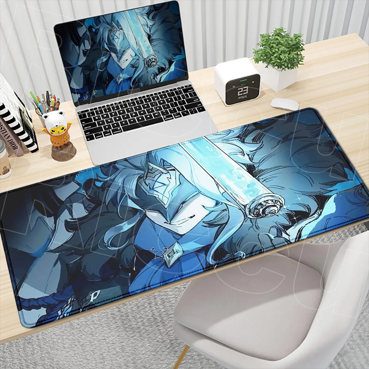Große Schreibtischunterlage für Laptop, Büro, Tastatur, Genshin Impact The Doctor II Dottore, Mauspad mit festem Rand, Computer-Gaming-Zubehör