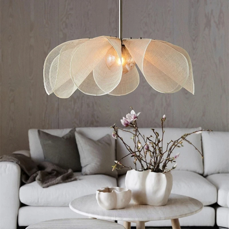 

Nordic Vintage Wabi Sabi Fabric Chandelier Living Dining Room Bedroom Bar Pendant Lamp Home Decor Lighting Hanging Light Fixture