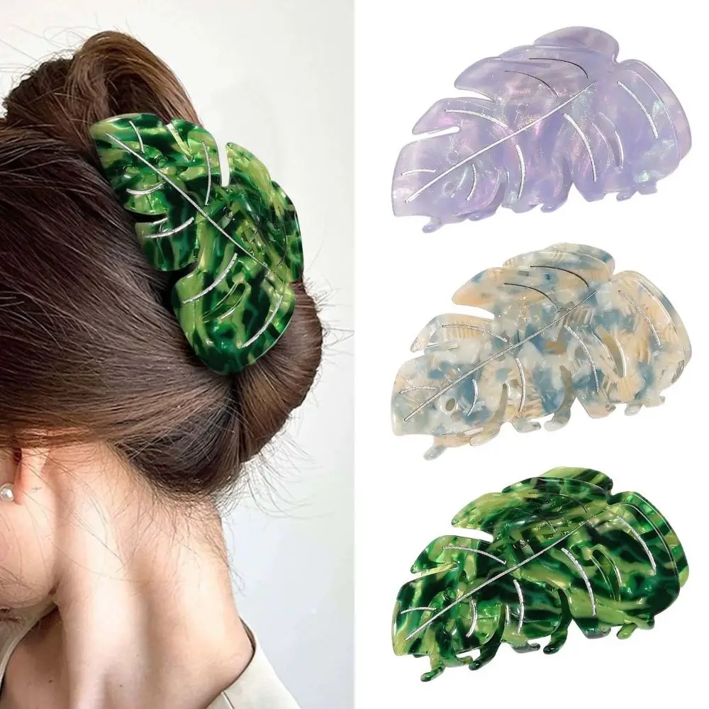 Creative Green Leaf Hair Clips Women Summer Acetate Claw Clip Green Leaf Large Size Acetic Acid Crab Clip New Hair Accessories