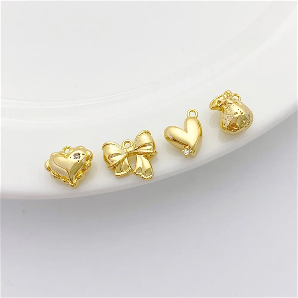 

14K Gold-plated Love Balloon Gourd Bow Charm Pendant DIY Jewelry Supplies Beads for Necklace Bracelet Craft Accessories